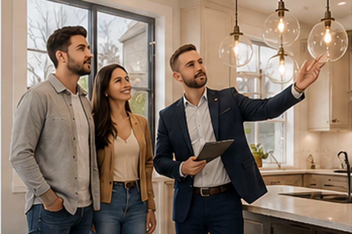 Buyers touring a home with a real estate professional